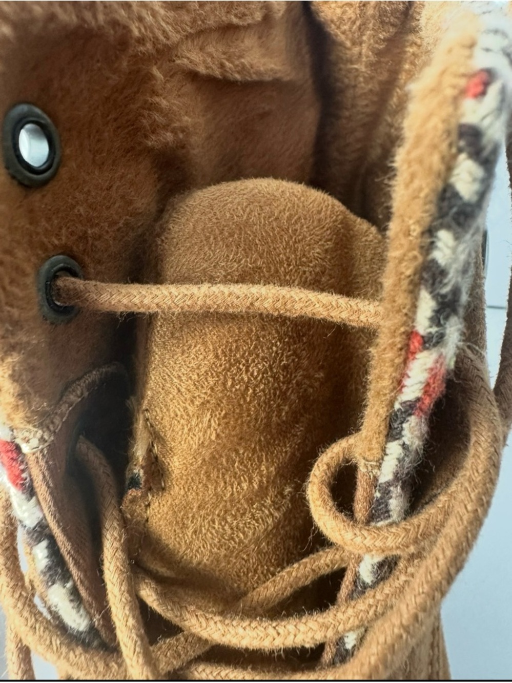 Women’s Tan Suede Lace-Up Ankle Boots with Patterned Collar - Picture 8 of 14